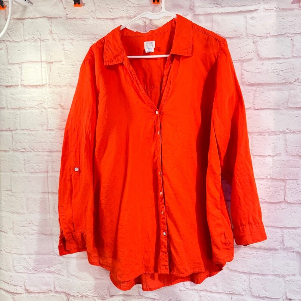 Sigrid Olsen bright Orange 100% linen long sleeved blouse sz 2X gorgeous!